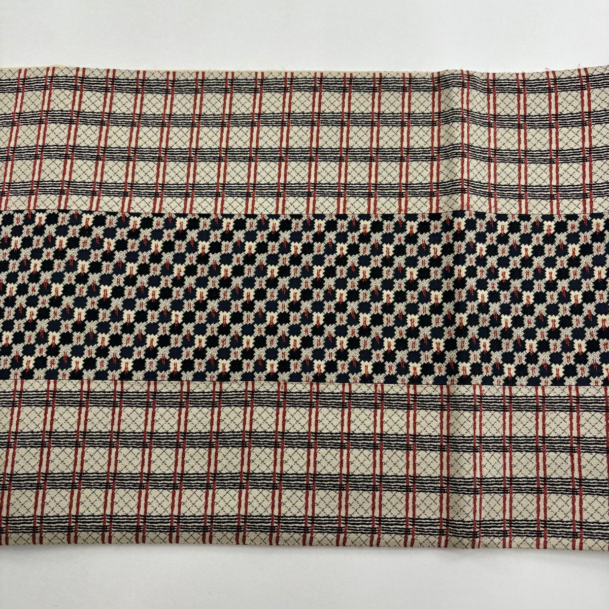 【美品】 袋帶 秀品級 格子 幾何學 米色 六通 純蠶絲