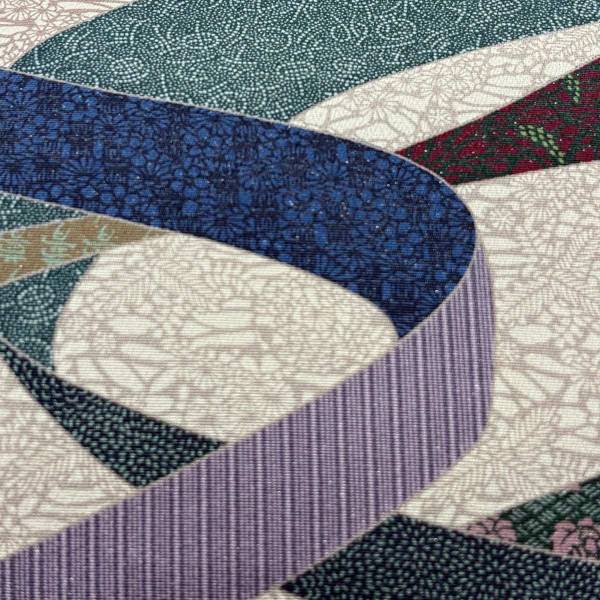【美品】 袋帶 秀品級 落款あり 草花紋 花兔 銀線 灰紫 お太鼓圖案 純蠶絲