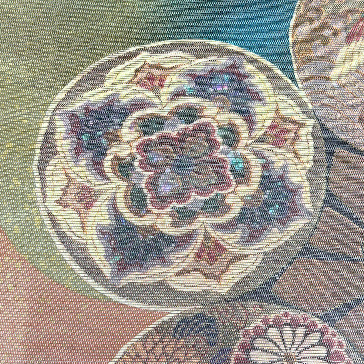 袋帶 秀品級 華紋 菊花 金金箔 青綠 お太鼓圖案 純蠶絲