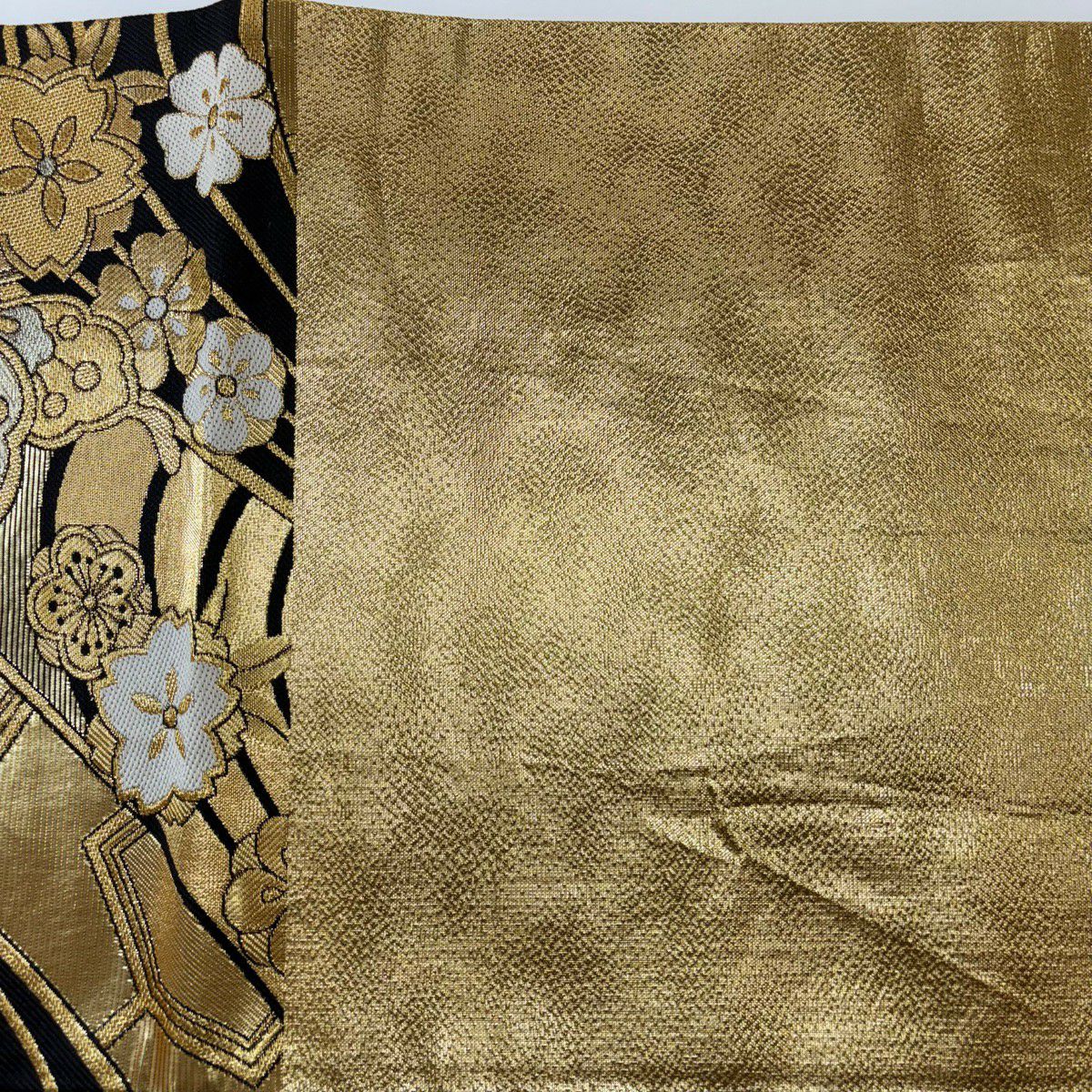 【美品】 袋帶 秀品級 櫻花 蝴蝶 金絲 金金箔 金色 六通 純蠶絲