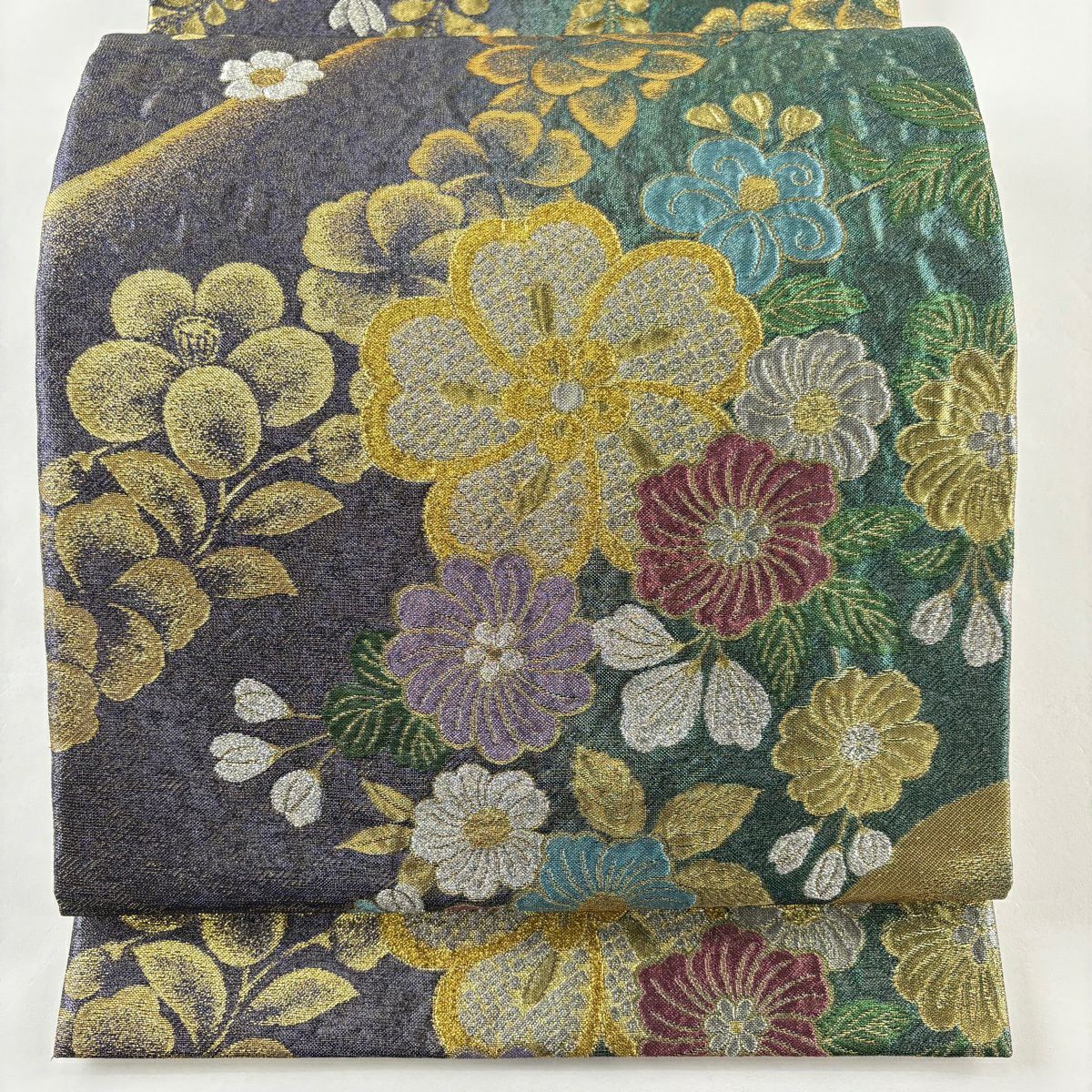 【美品】 袋帶 秀品級 證書齊全 辻花染 金銀彩 金金箔 綠 六通 純蠶絲
