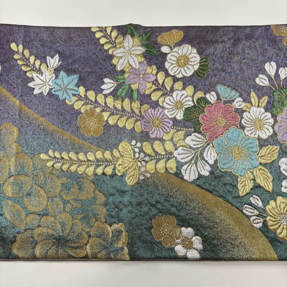 【美品】 袋帶 秀品級 證書齊全 辻花染 金銀彩 金金箔 綠 六通 純蠶絲