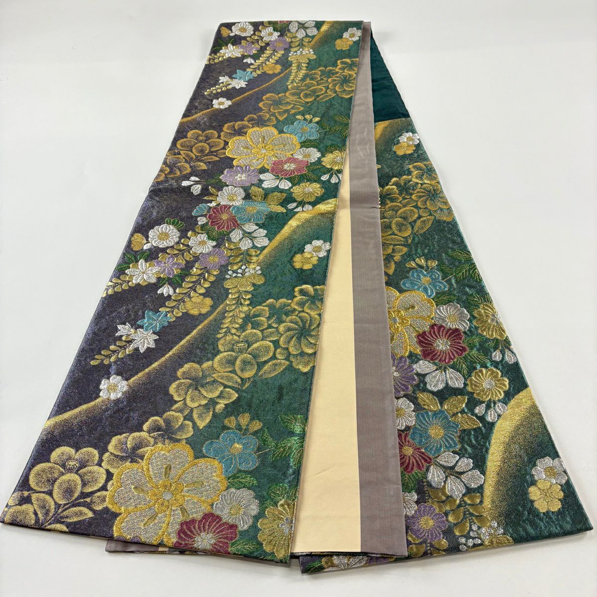 【美品】 袋帶 秀品級 證書齊全 辻花染 金銀彩 金金箔 綠 六通 純蠶絲