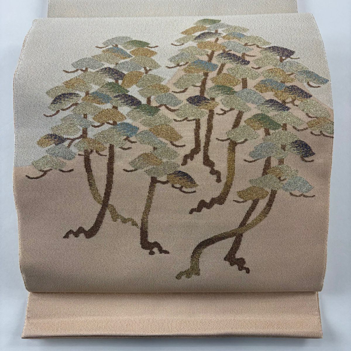 袋帶 秀品級 松樹 金絲 米色 大鼓圖案 純蠶絲