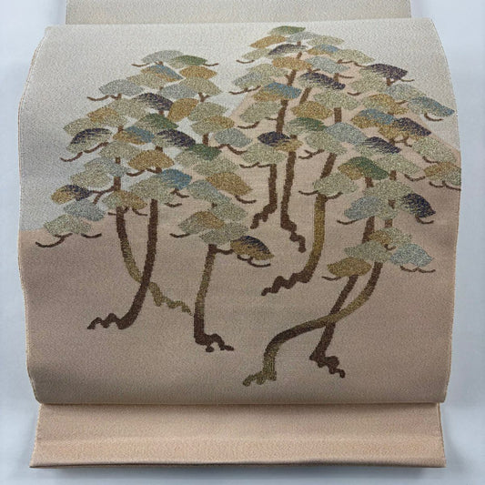 袋帶 秀品級 松樹 金絲 米色 大鼓圖案 純蠶絲