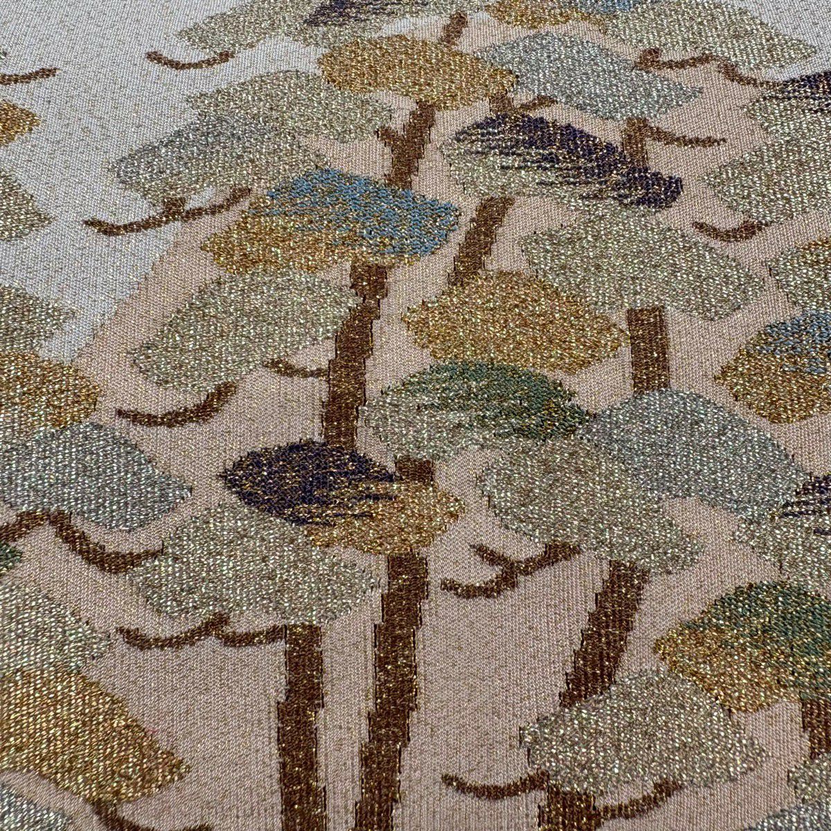袋帶 秀品級 松樹 金絲 米色 大鼓圖案 純蠶絲