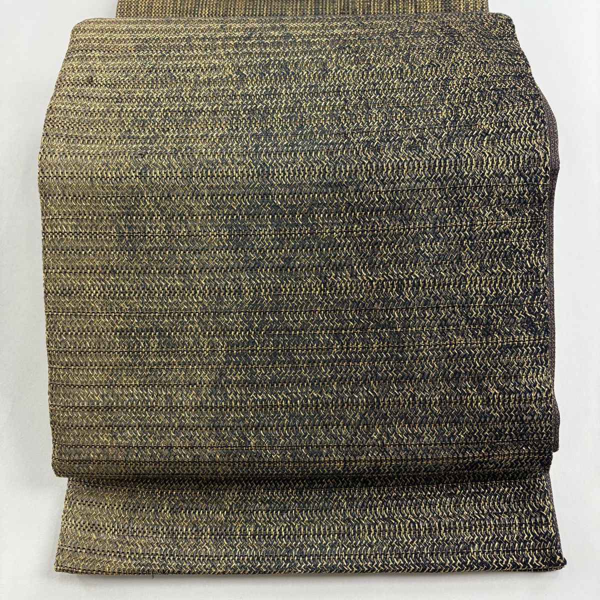 【美品】 袋帶 秀品級 縞 幾何圖案 金絲 金色 大鼓圖案 純蠶絲