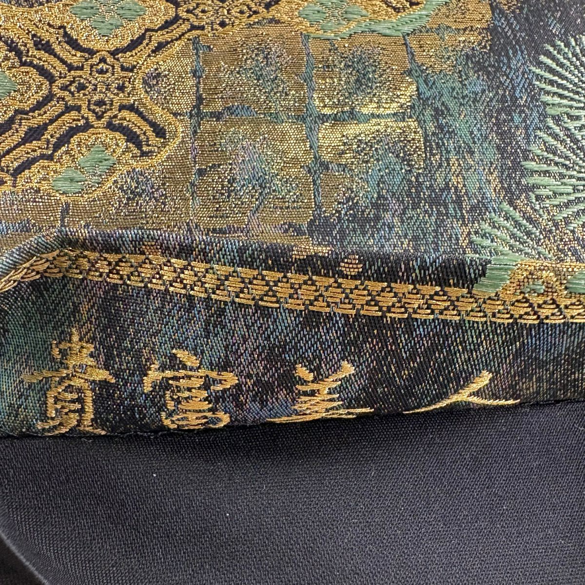 【美品】 袋帶 秀品級 櫻花 道長取 金絲 金金箔 青綠 六通 純蠶絲