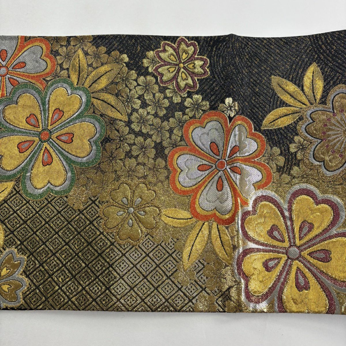【美品】 袋帶 秀品級 振袖禮服禮服用 櫻花 入子菱 金絲 金金箔 金 六通 純蠶絲