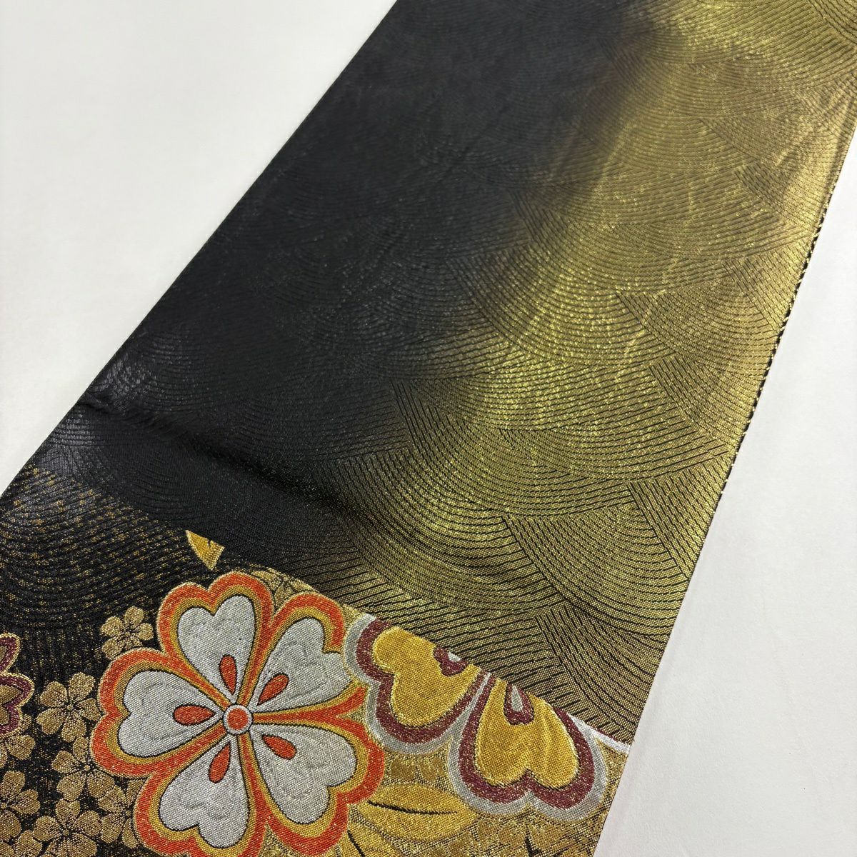 【美品】 袋帶 秀品級 振袖禮服禮服用 櫻花 入子菱 金絲 金金箔 金 六通 純蠶絲
