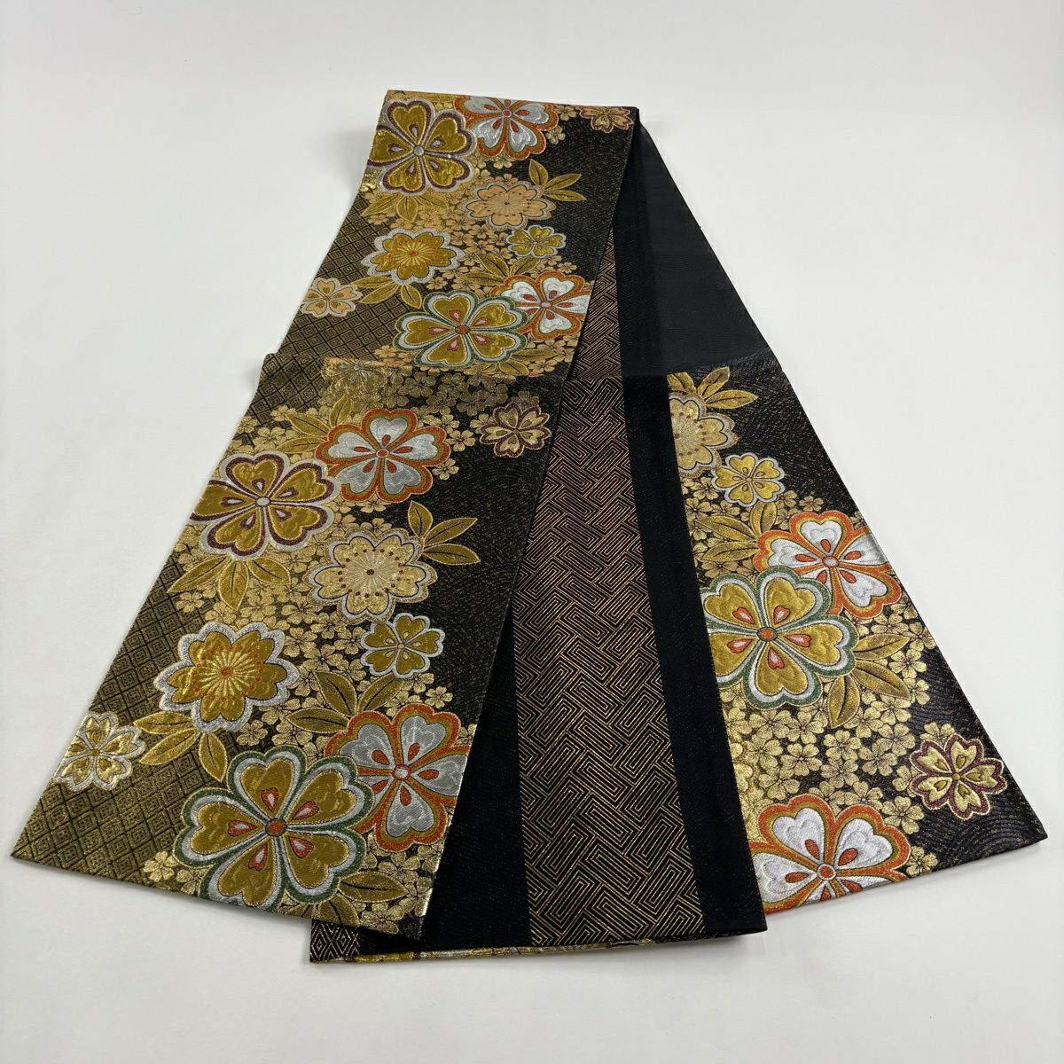 【美品】 袋帶 秀品級 振袖禮服禮服用 櫻花 入子菱 金絲 金金箔 金 六通 純蠶絲