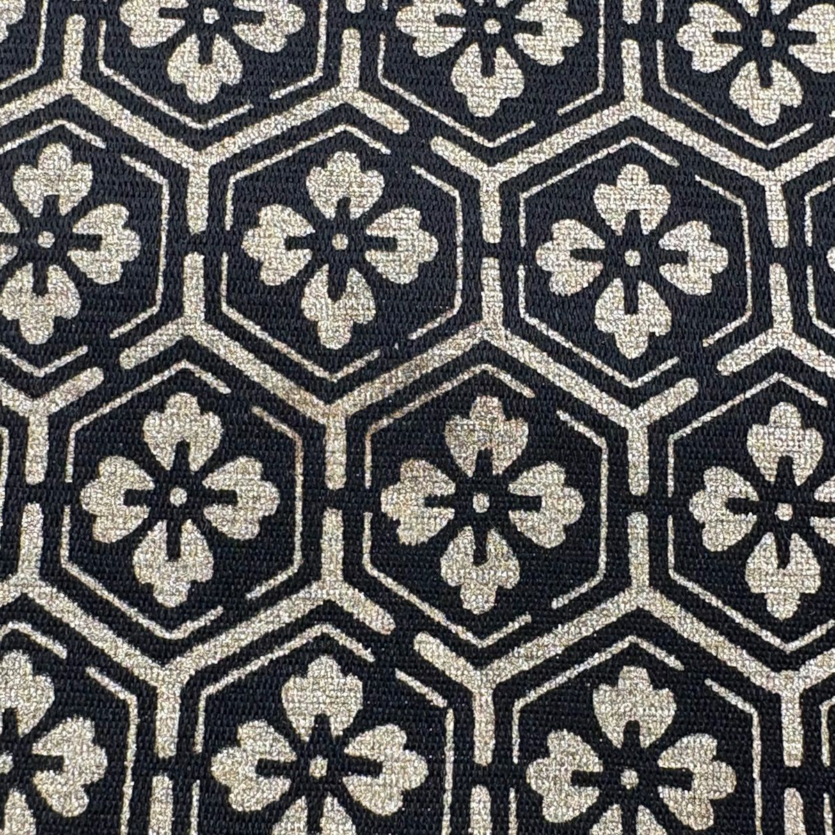 袋帶 秀品級 龜甲 花 銀線 金銀彩 黑 全通 純蠶絲