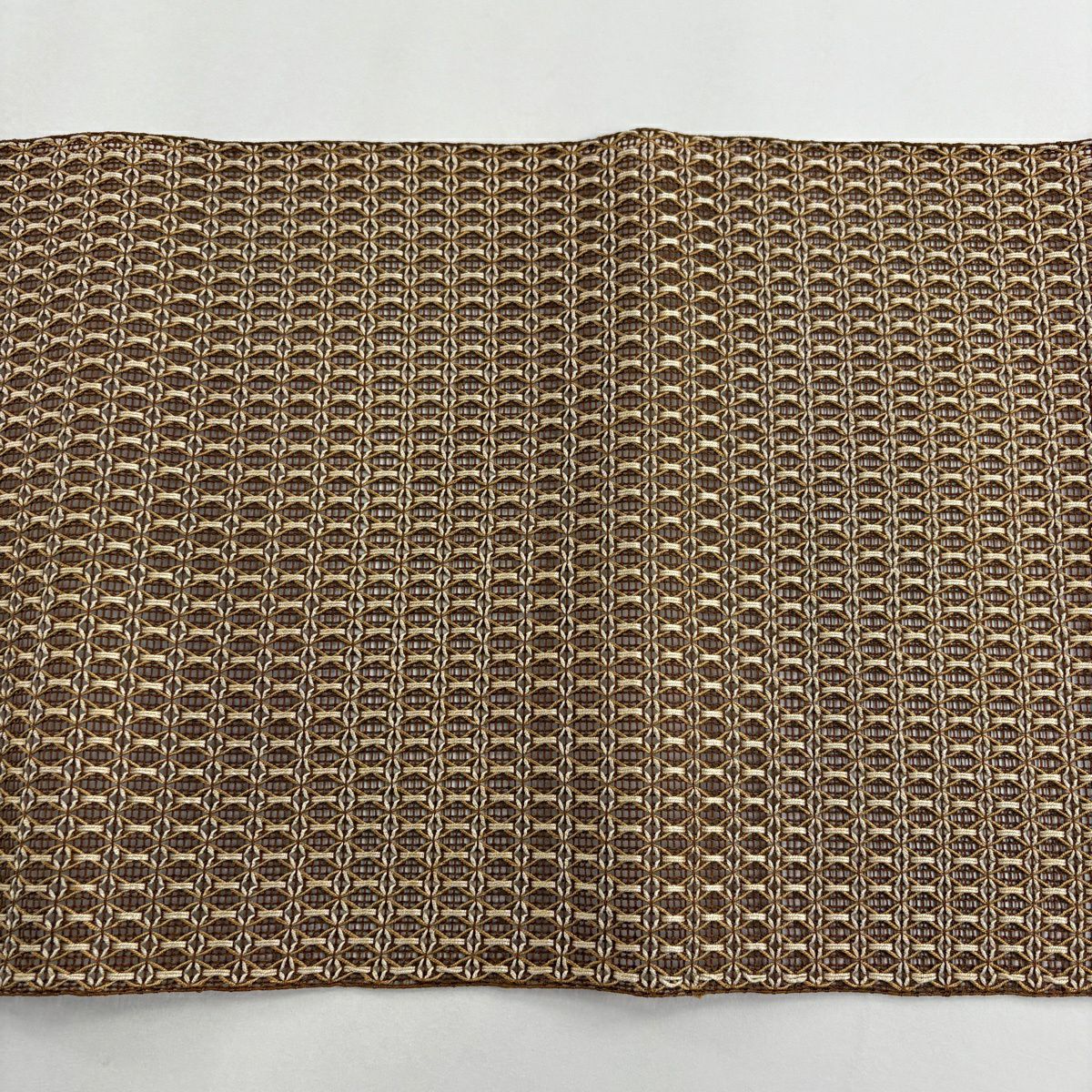 【美品】名古屋帶 秀品級 夏帶 八寸名古屋帶 松樹葉仕立 幾何學 茶 純蠶絲