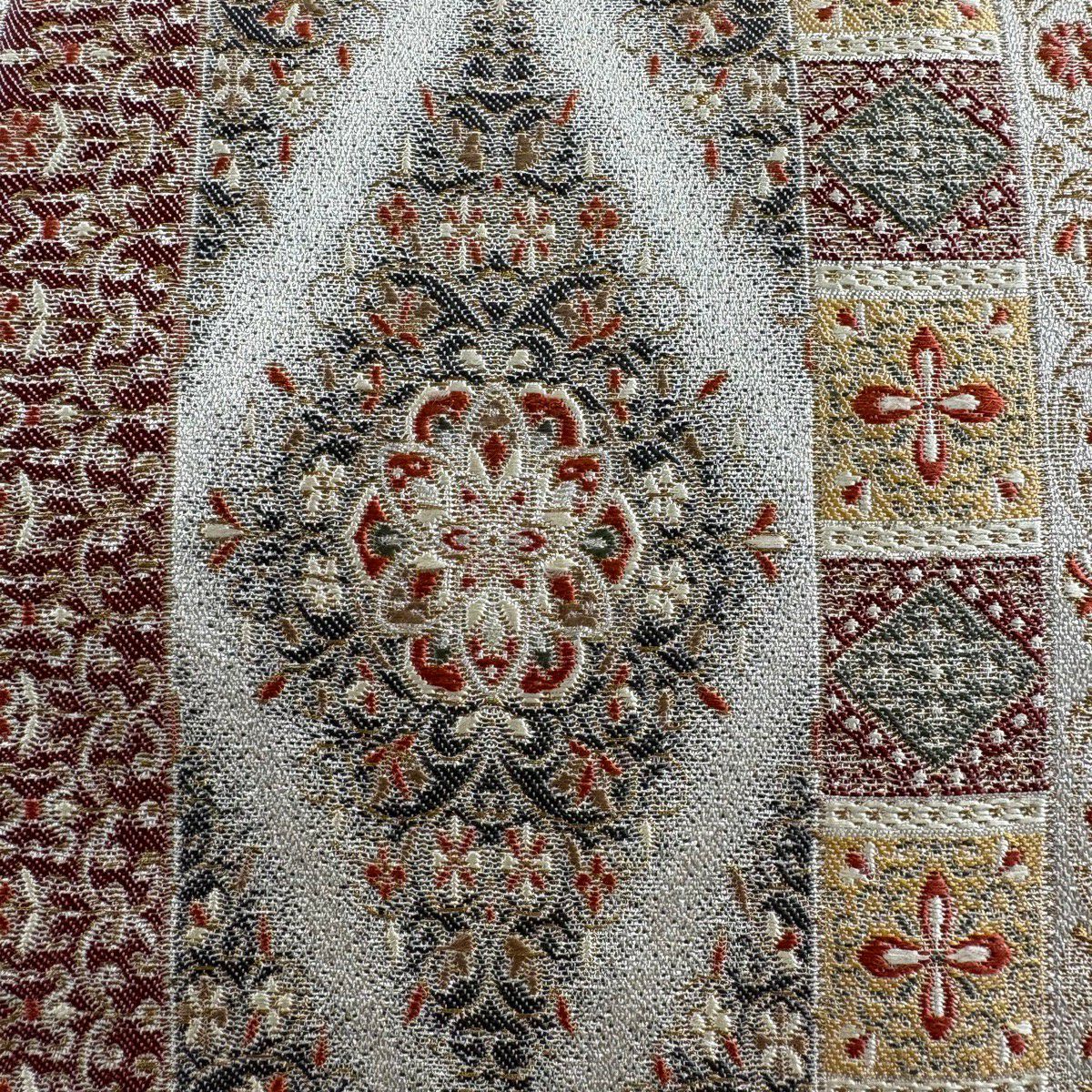 【美品】 袋帶 秀品級 華紋 花唐草紋 金銀彩 紅茶 六通 純蠶絲