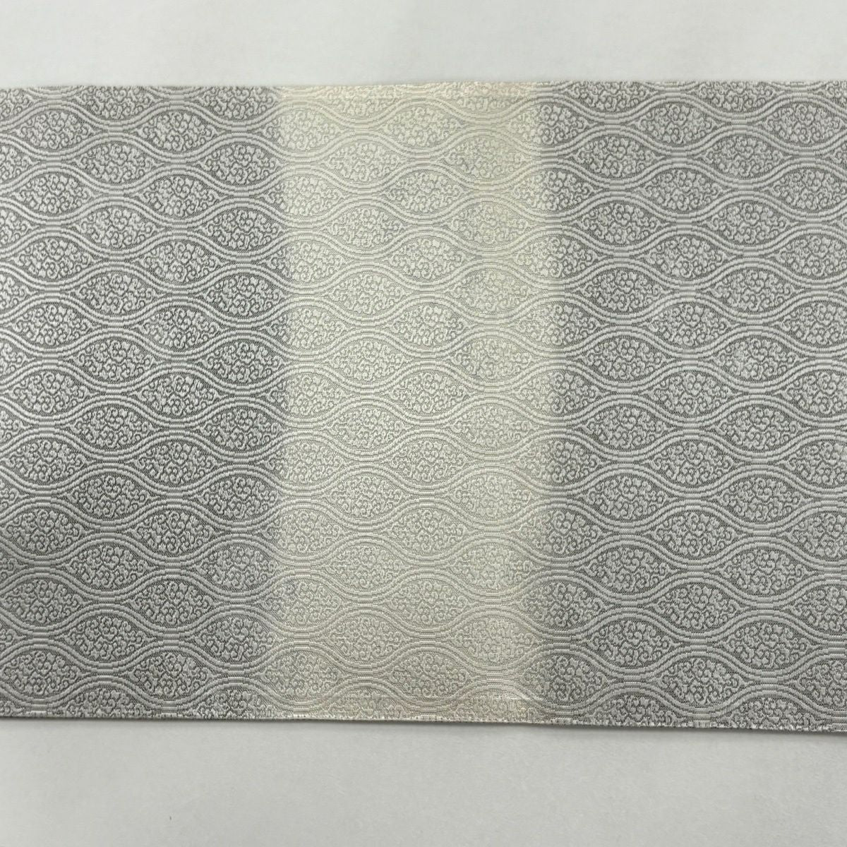 袋帶 名品級 花唐草紋 雲文 銀線 金金箔 灰白 六通 純蠶絲