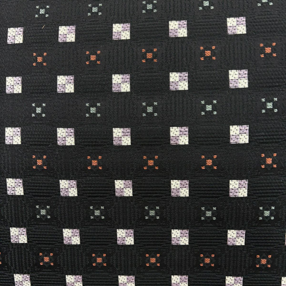 【美品】 袋帶 名品級 幾何圖案 黑 六通 純蠶絲