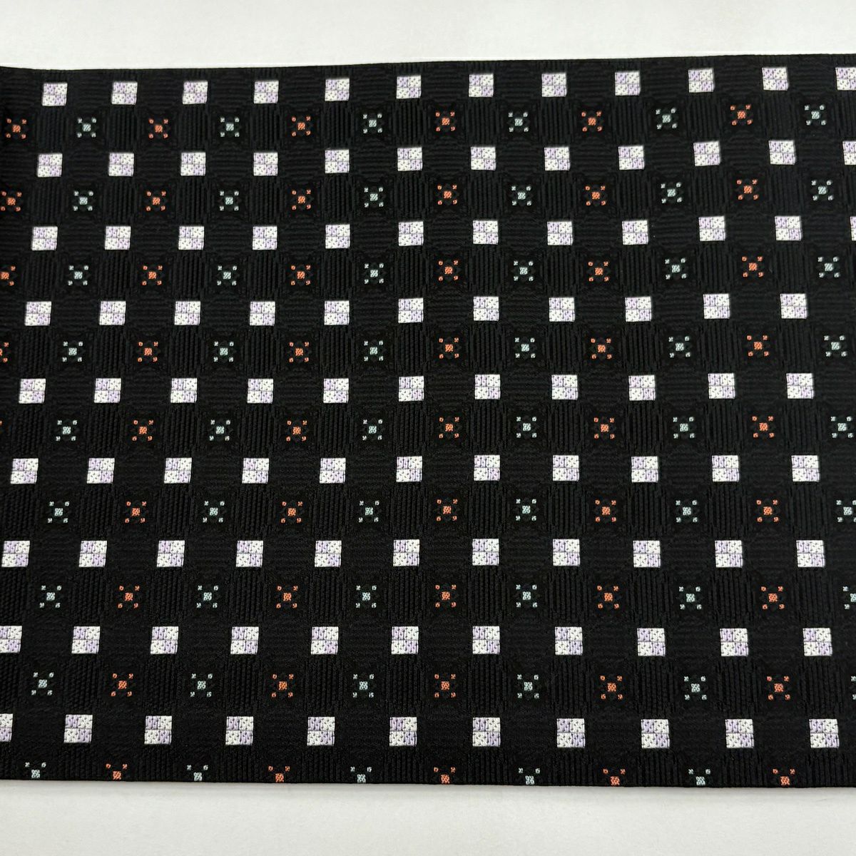【美品】 袋帶 名品級 幾何圖案 黑 六通 純蠶絲