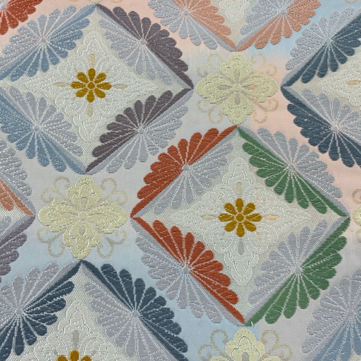 【美品】 袋帶 名品級 花菱 菊花 金金箔 唐織 青灰 六通 純蠶絲