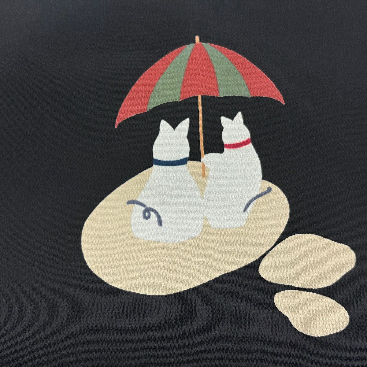 【美品】名古屋帶 名品級 貓 縮緬 黑 純蠶絲