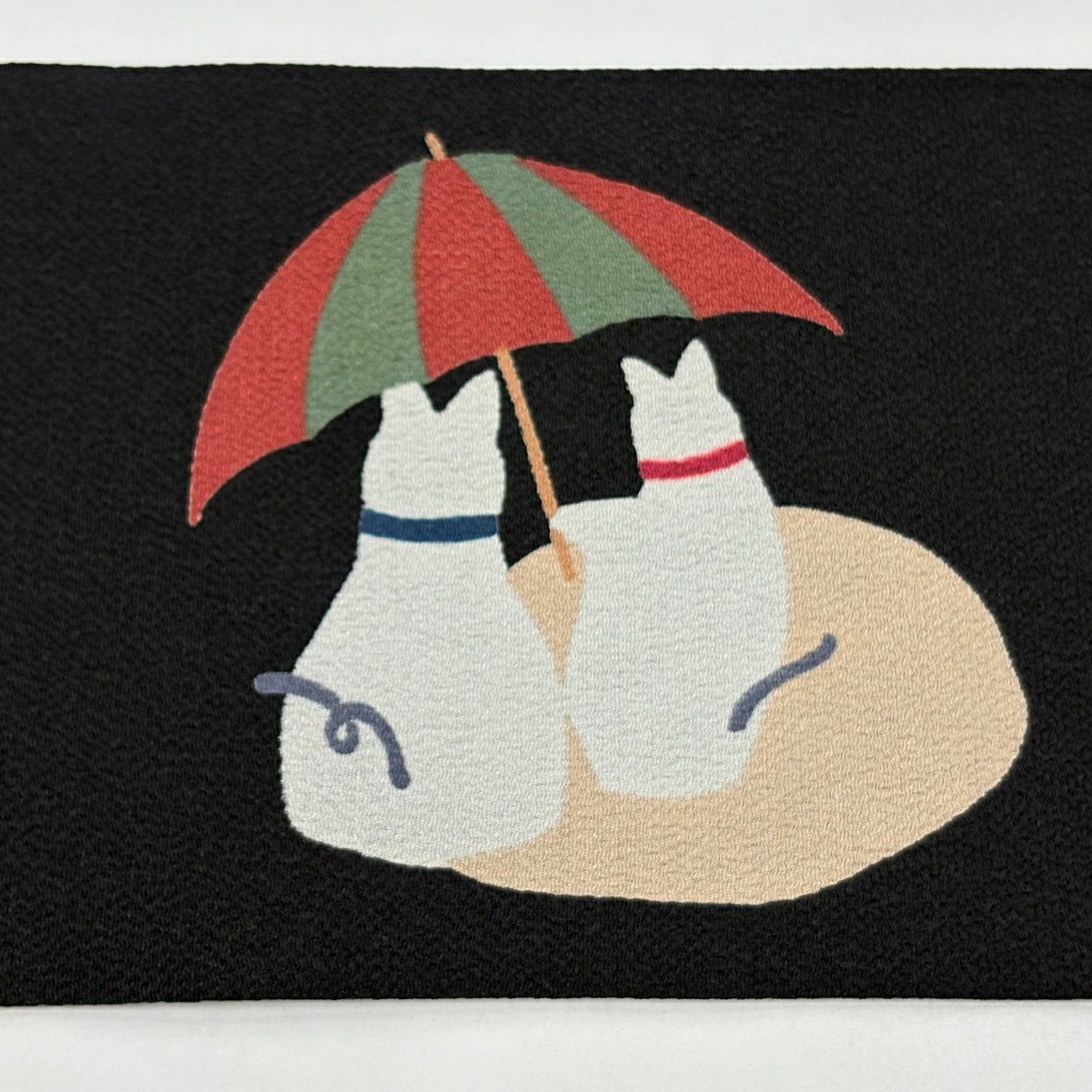 【美品】名古屋帶 名品級 貓 縮緬 黑 純蠶絲