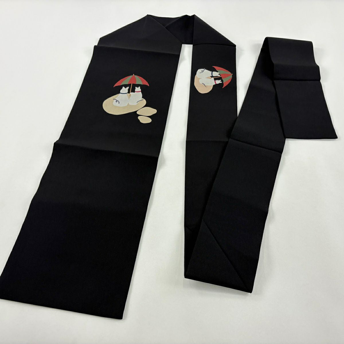 【美品】名古屋帶 名品級 貓 縮緬 黑 純蠶絲