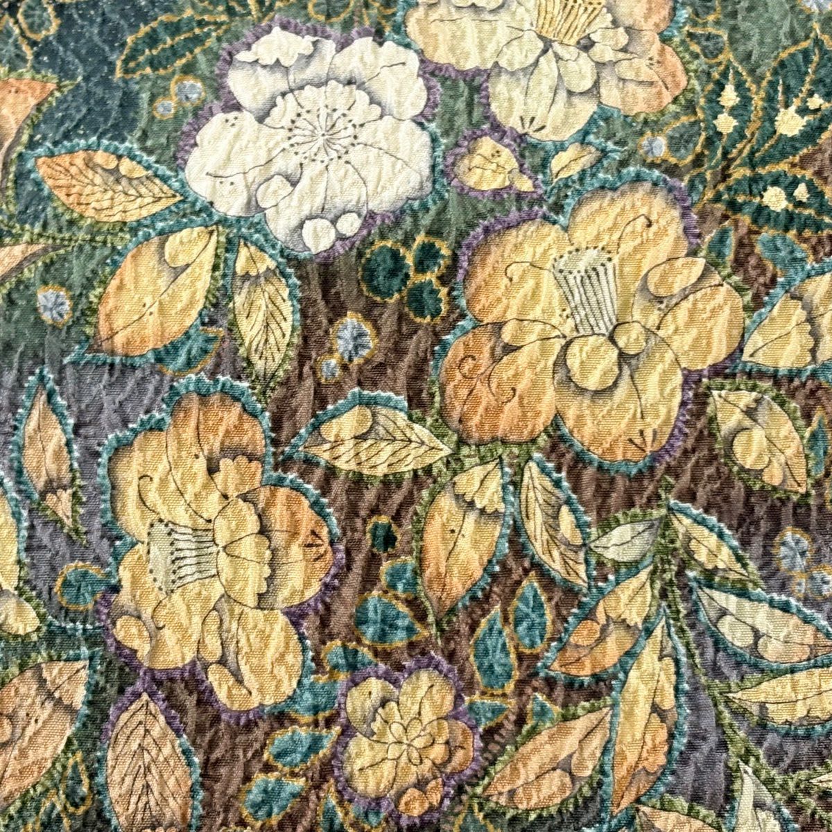 【美品】 袋帶 名品級 雙面 辻花染圖案 漸層 灰綠色 大鼓圖案 純蠶絲