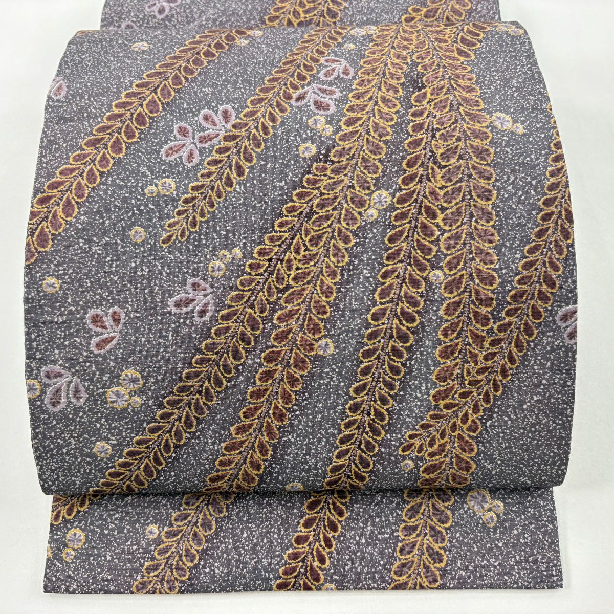 【美品】 袋帶 名品級 雙面 辻花染圖案 漸層 灰綠色 大鼓圖案 純蠶絲