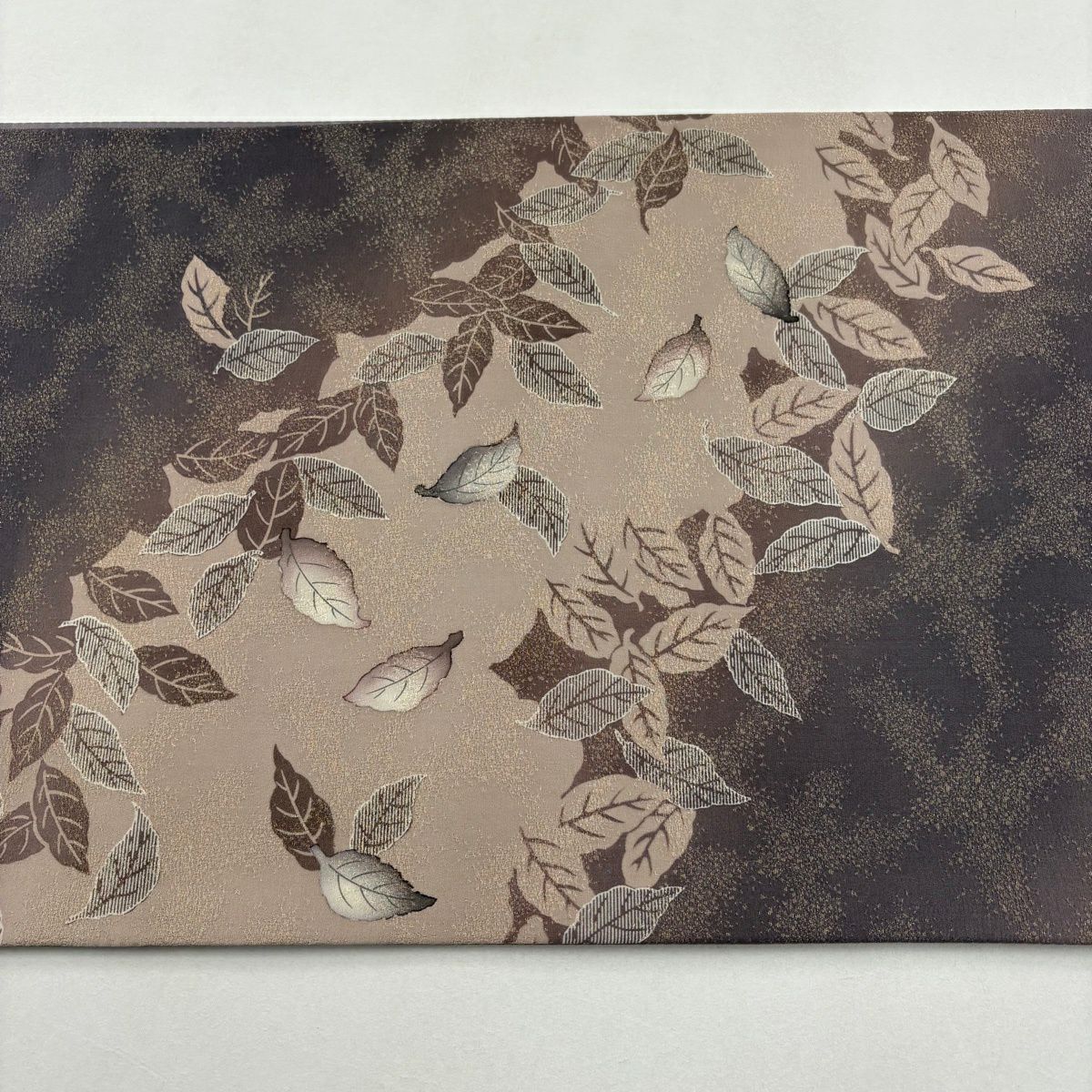 【美品】 袋帶 名品級 落款あり 葉柄 金糸 紫 六通 純蠶絲