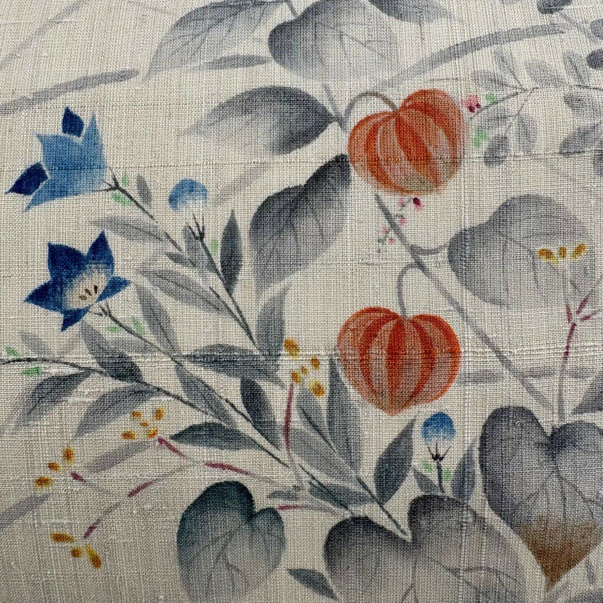 【美品】名古屋帶 名品級 紬織織 桔梗 鬼燈 米色 純蠶絲
