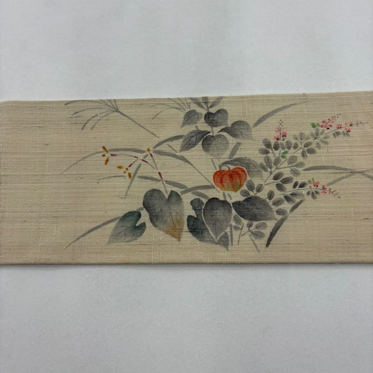 【美品】名古屋帶 名品級 紬織織 桔梗 鬼燈 米色 純蠶絲