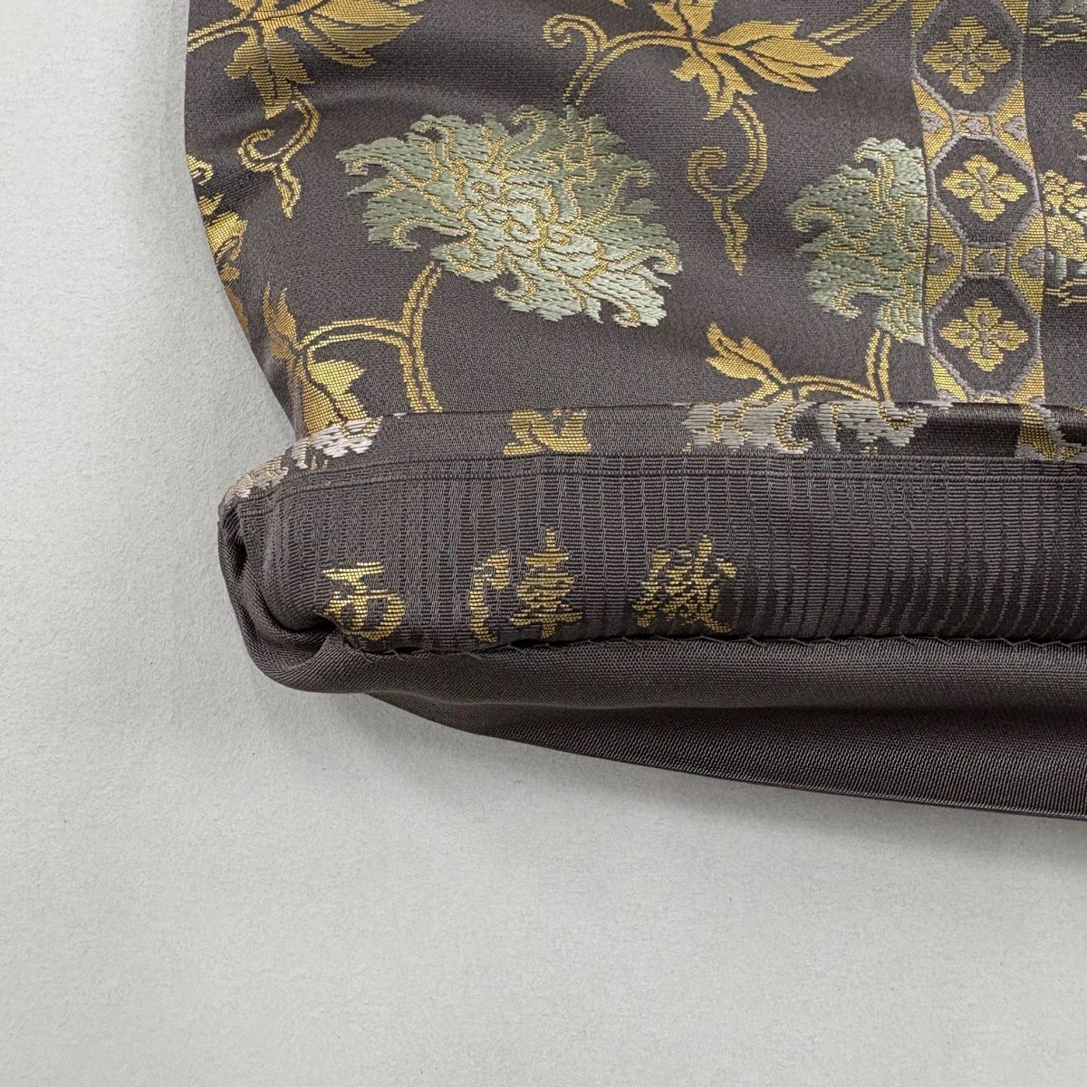 【美品】 袋帶 名品級 金金箔屋清兵衛 落款 西陣織 花唐草紋 雞冠花 金金箔 灰紫 六通 純蠶絲