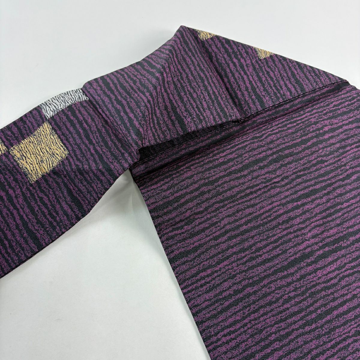 【美品】名古屋帶 名品級 市松樹 金銀彩 紫 純蠶絲