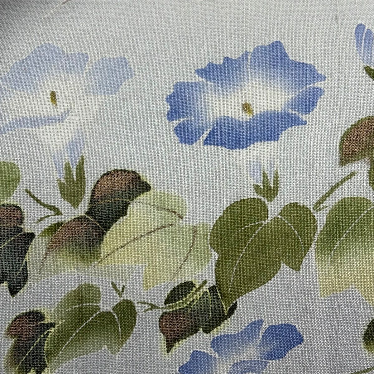 袋帶 名品級 朝顏 漸層 金彩裝飾 灰綠 大鼓圖案 純蠶絲