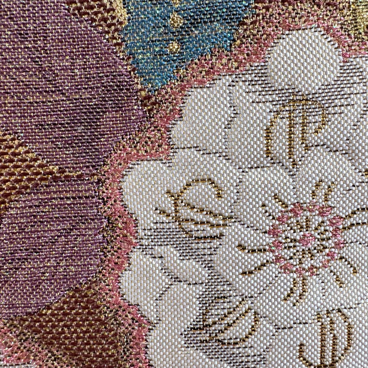 【美品】 袋帶 名品級 大和 手先二通草花紋 露芝 金絲 金金箔 金色 全通 純蠶絲