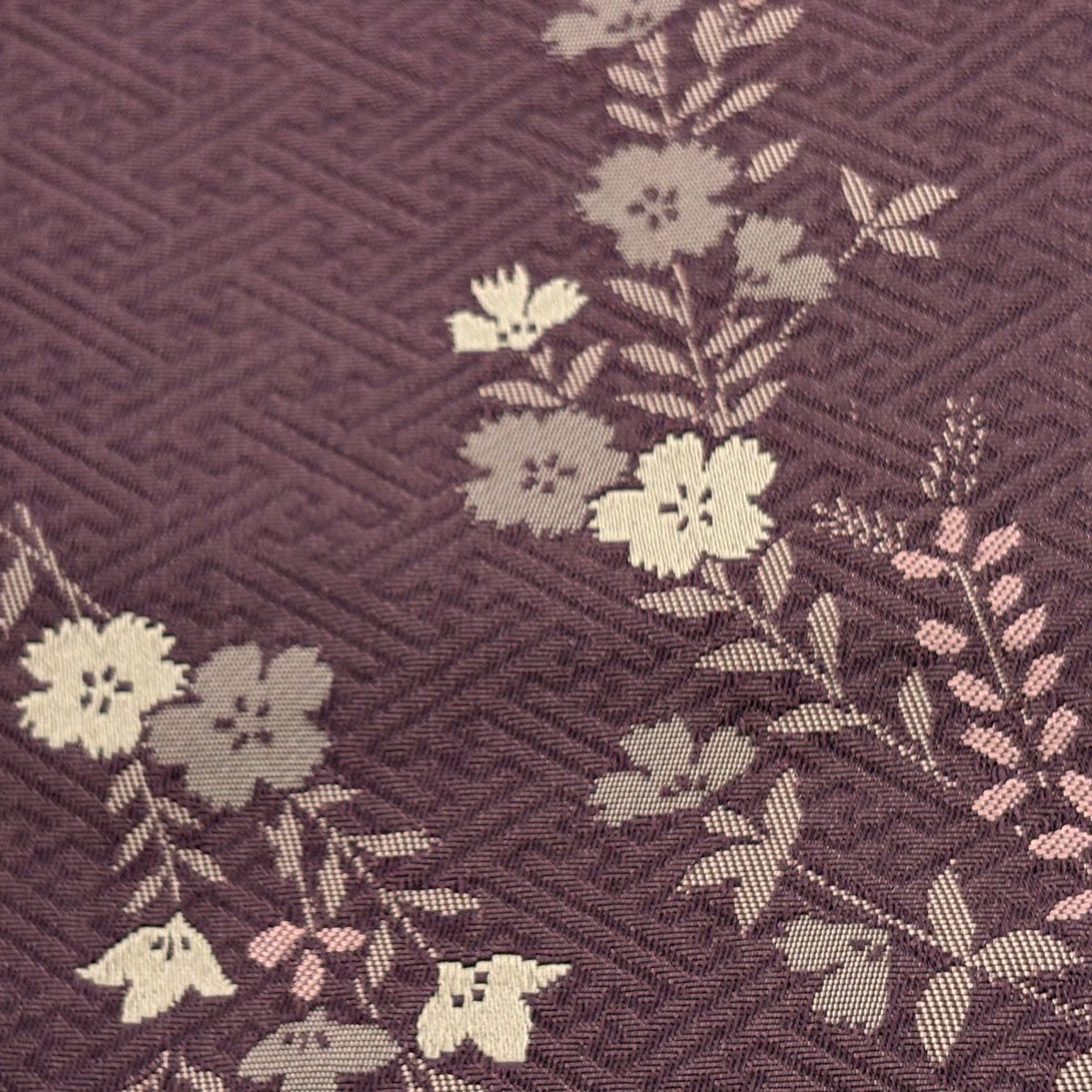 【美品】半幅帶 優品級 草花紋 茶紫 化纖