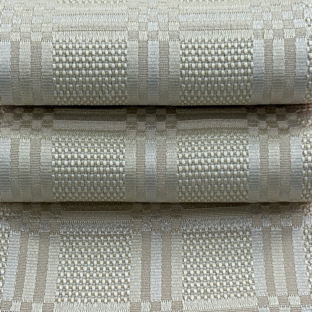 【美品】半幅帶 優品級 格子 幾何學 米色 化纖