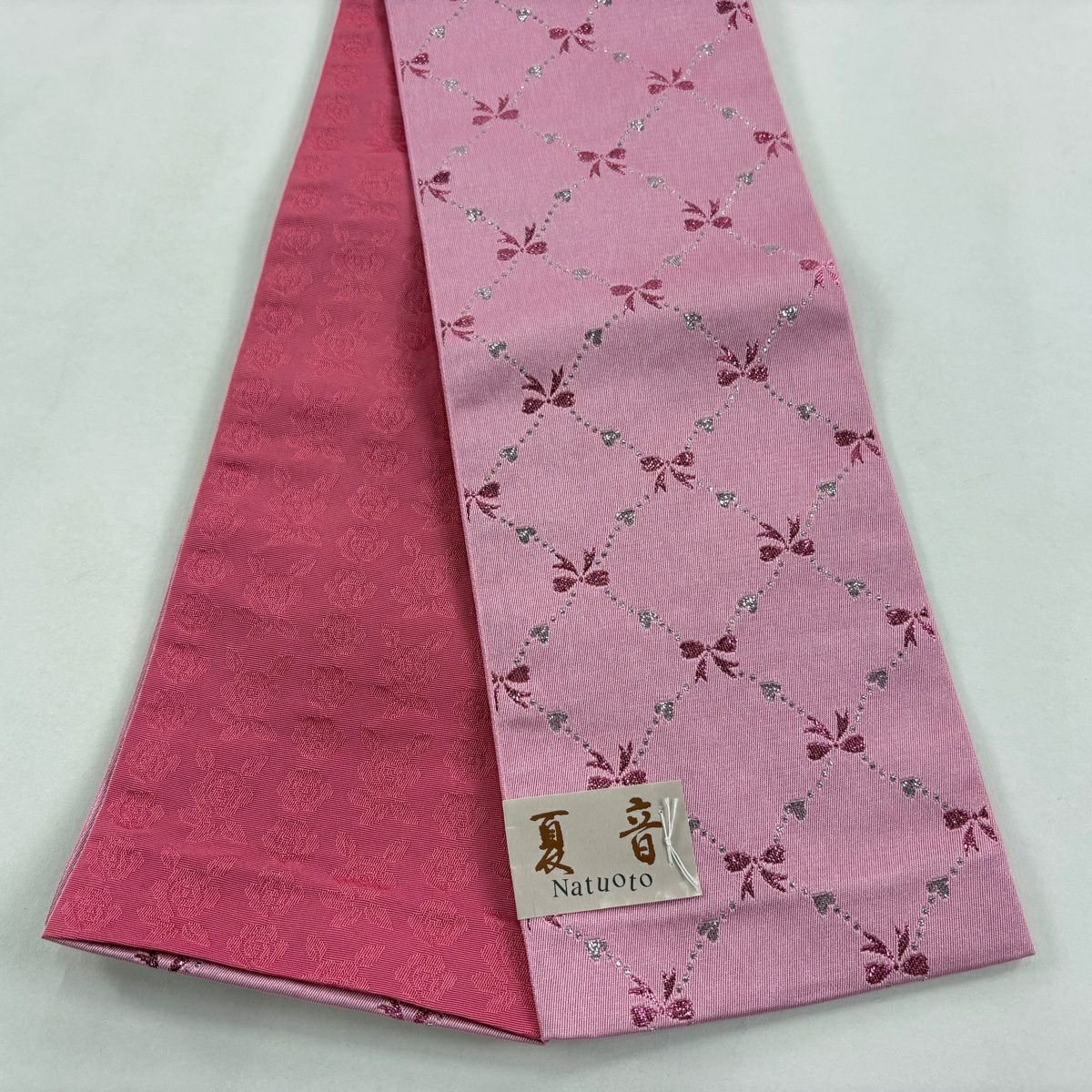 【美品】半幅帶 優品級 夏音 蝴蝶結 金金箔 粉紅 化纖