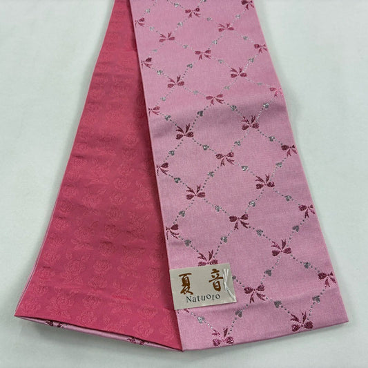 【美品】半幅帶 優品級 夏音 蝴蝶結 金金箔 粉紅 化纖
