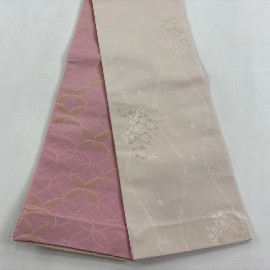 【美品】半幅帶 優品級 夏音 立涌 櫻花 米色 化纖