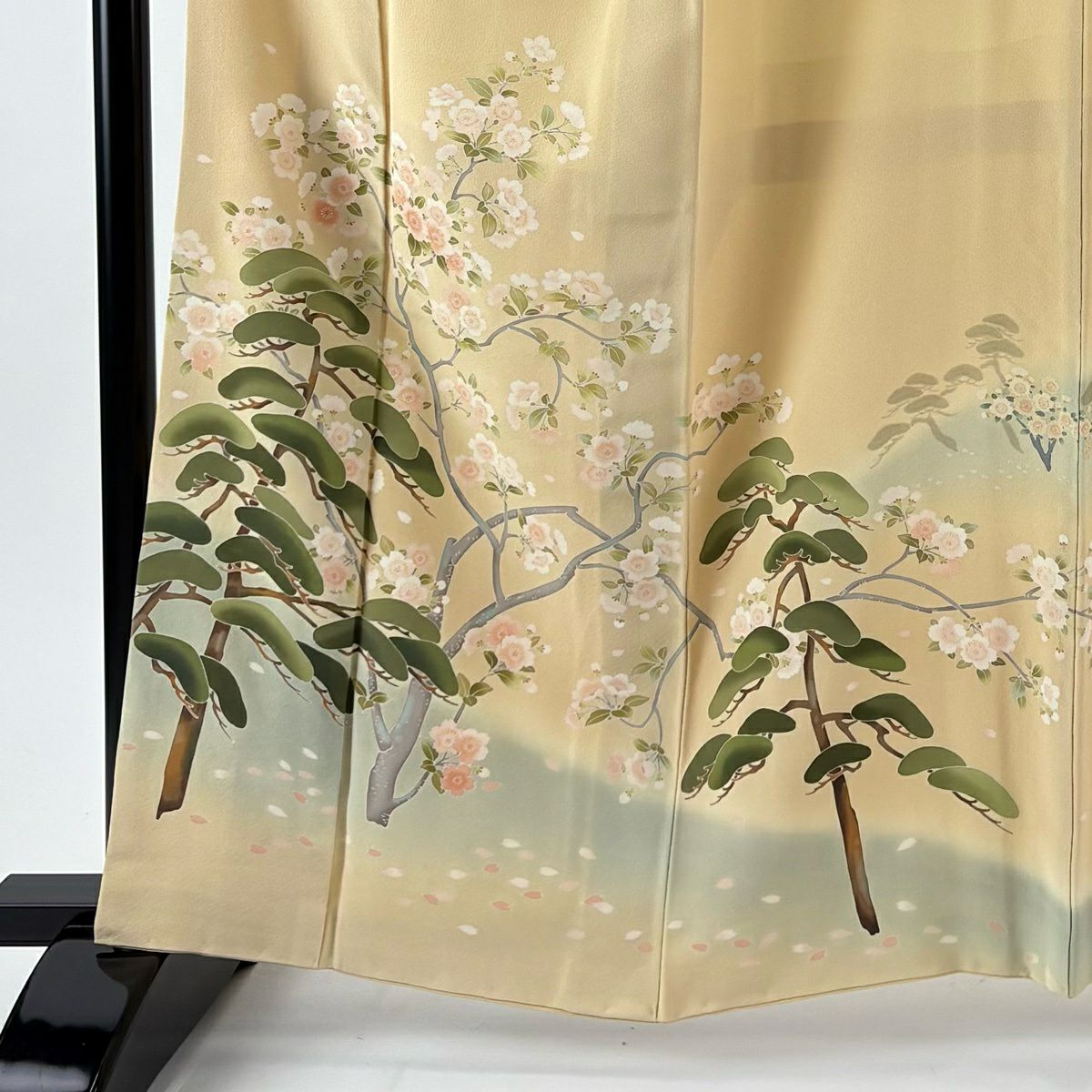【美品】訪問服 身長162.5cm 袖長63.5cm S 雙層 袋帶套裝 松樹 樱花 漸層 米色 純蠶絲 名品級