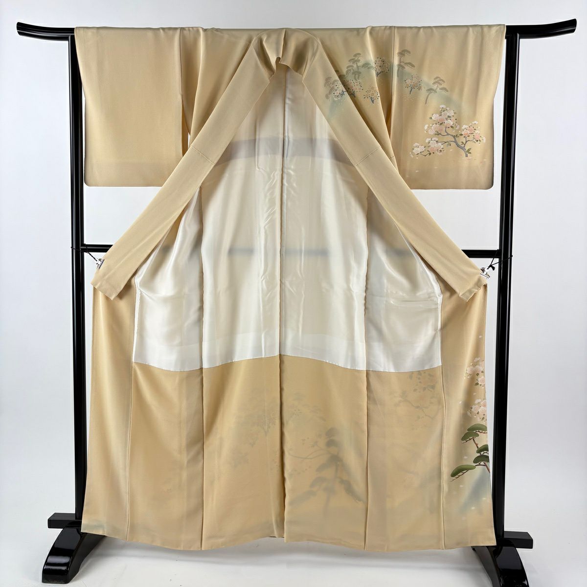 【美品】訪問服 身長162.5cm 袖長63.5cm S 雙層 袋帶套裝 松樹 樱花 漸層 米色 純蠶絲 名品級