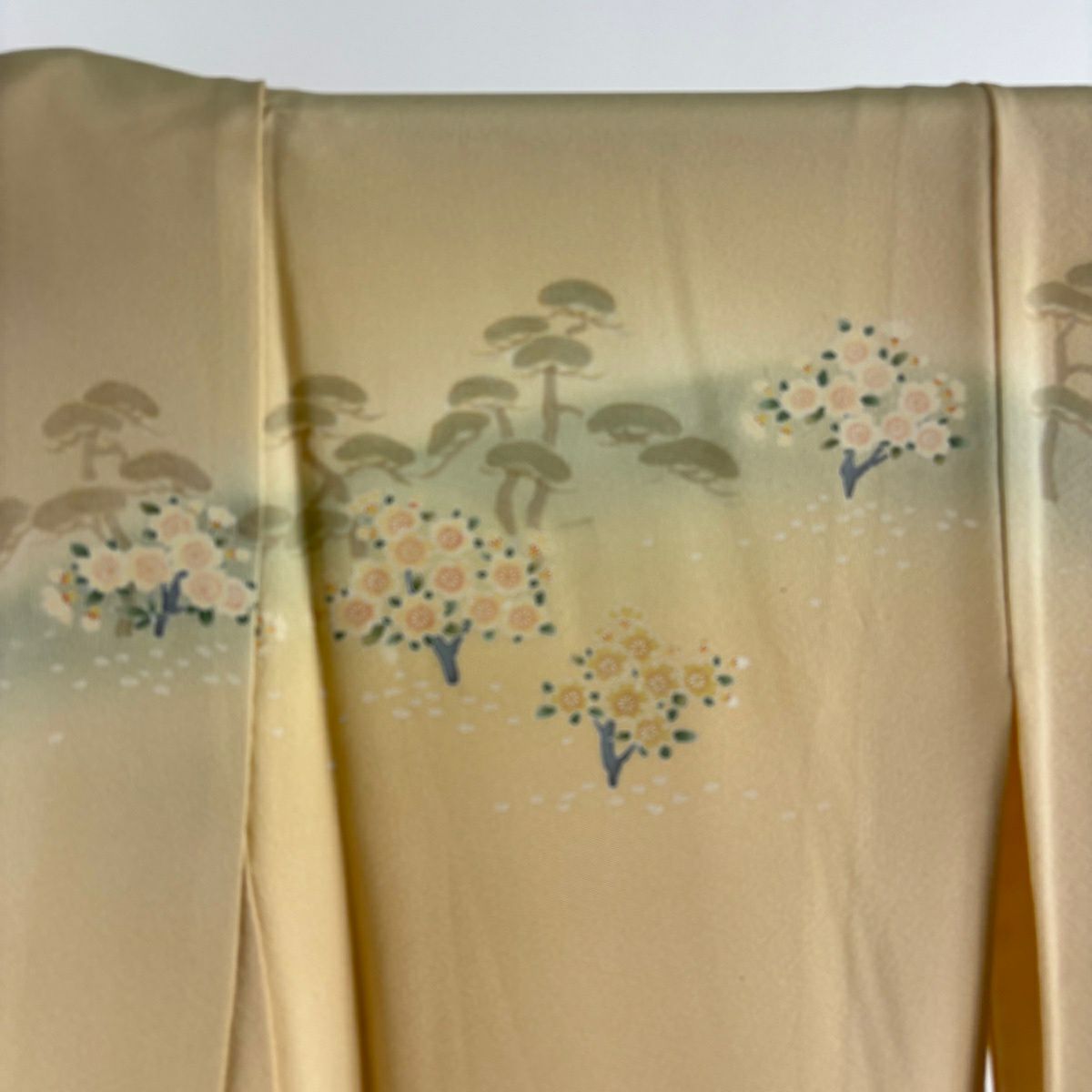 【美品】訪問服 身長162.5cm 袖長63.5cm S 雙層 袋帶套裝 松樹 樱花 漸層 米色 純蠶絲 名品級