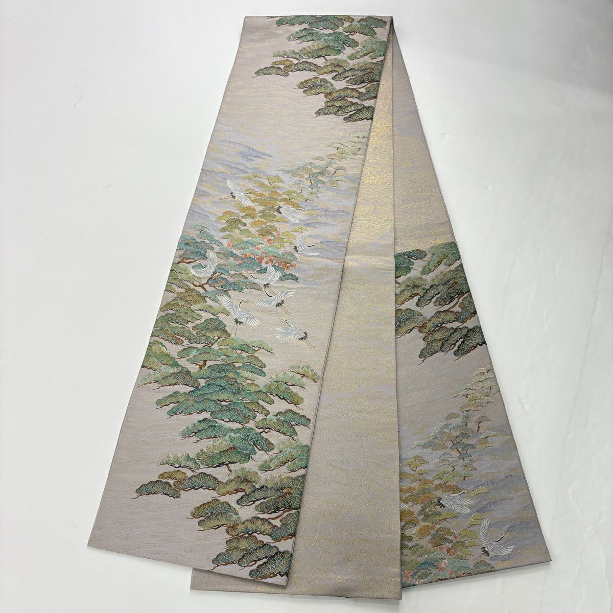 【美品】訪問服 身長162.5cm 袖長63.5cm S 雙層 袋帶套裝 松樹 樱花 漸層 米色 純蠶絲 名品級