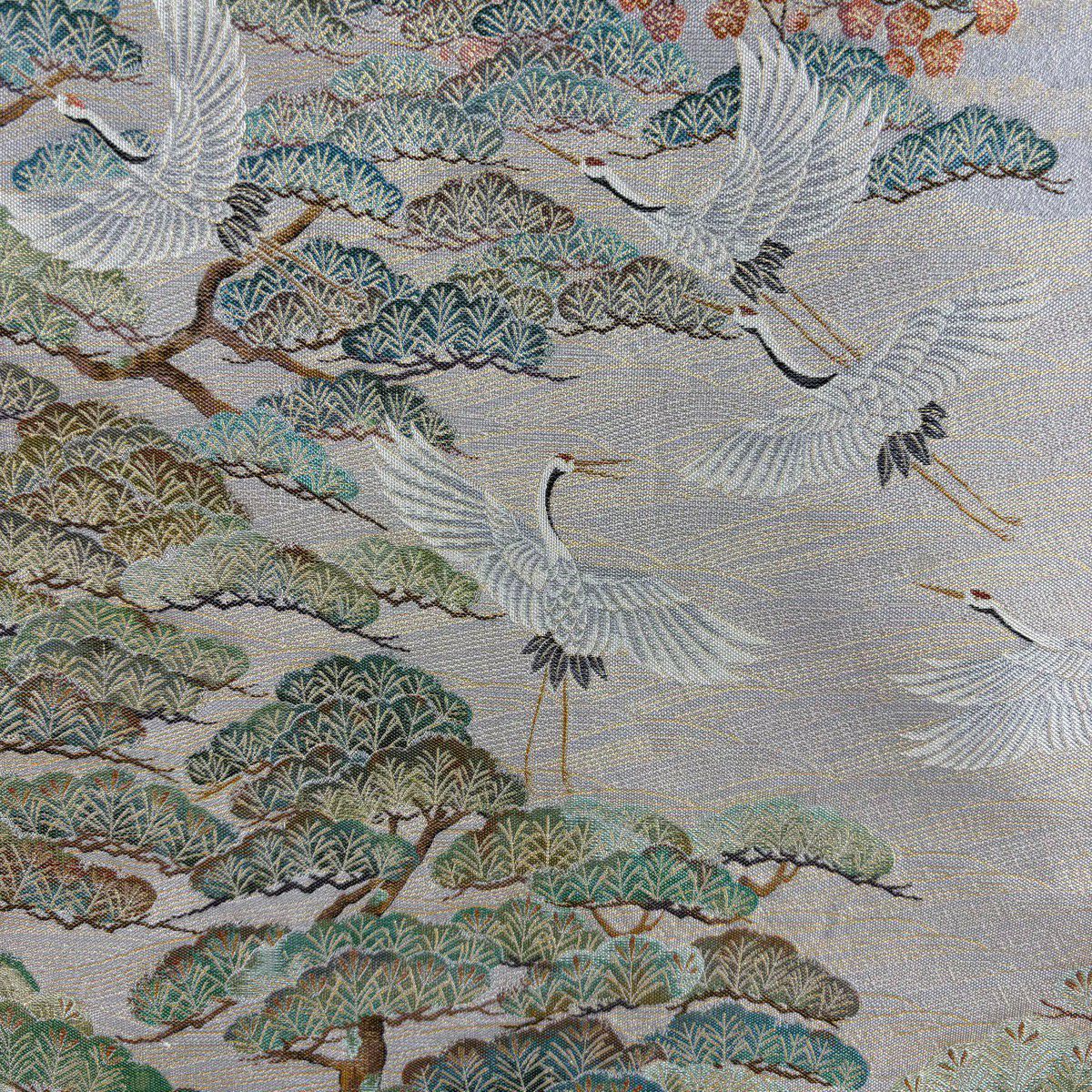 【美品】訪問服 身長162.5cm 袖長63.5cm S 雙層 袋帶套裝 松樹 樱花 漸層 米色 純蠶絲 名品級