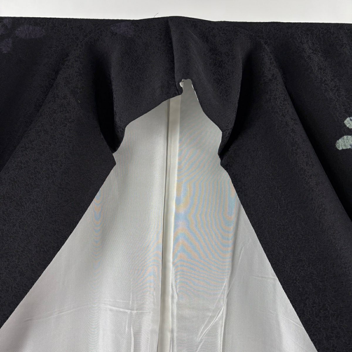 【美品】 小紋 身長164cm 袖長68cm L 雙層 袋帶套裝 兔子 金彩裝飾 絞染 黑 純蠶絲 名品級