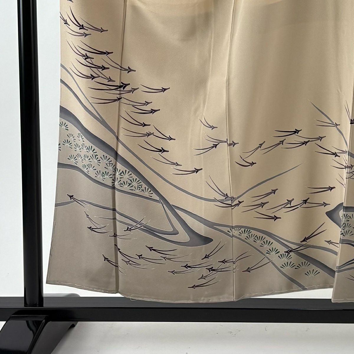 【美品】訪問服 身長156.5cm 袖長64cm M 雙層 袋帶套裝 落款有 松樹葉 松樹 薄茶 純蠶絲 秀品級