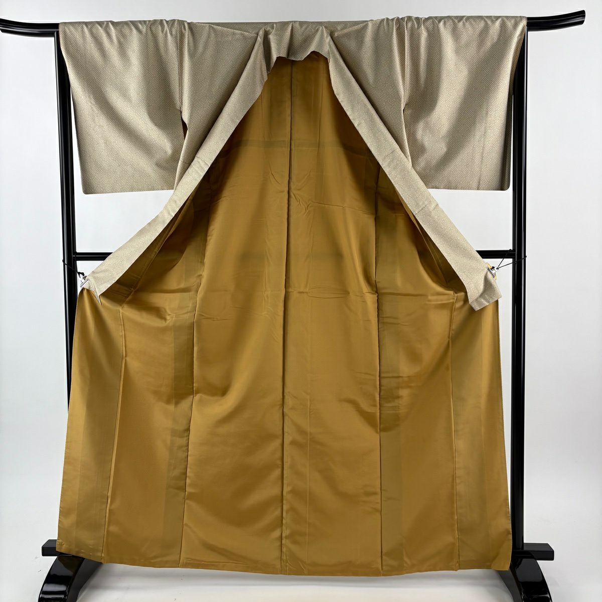【美品】 紬織 身長167cm 袖長67.5cm L 雙層 袋帶套裝 紗綾形 米色 純蠶絲 優品級