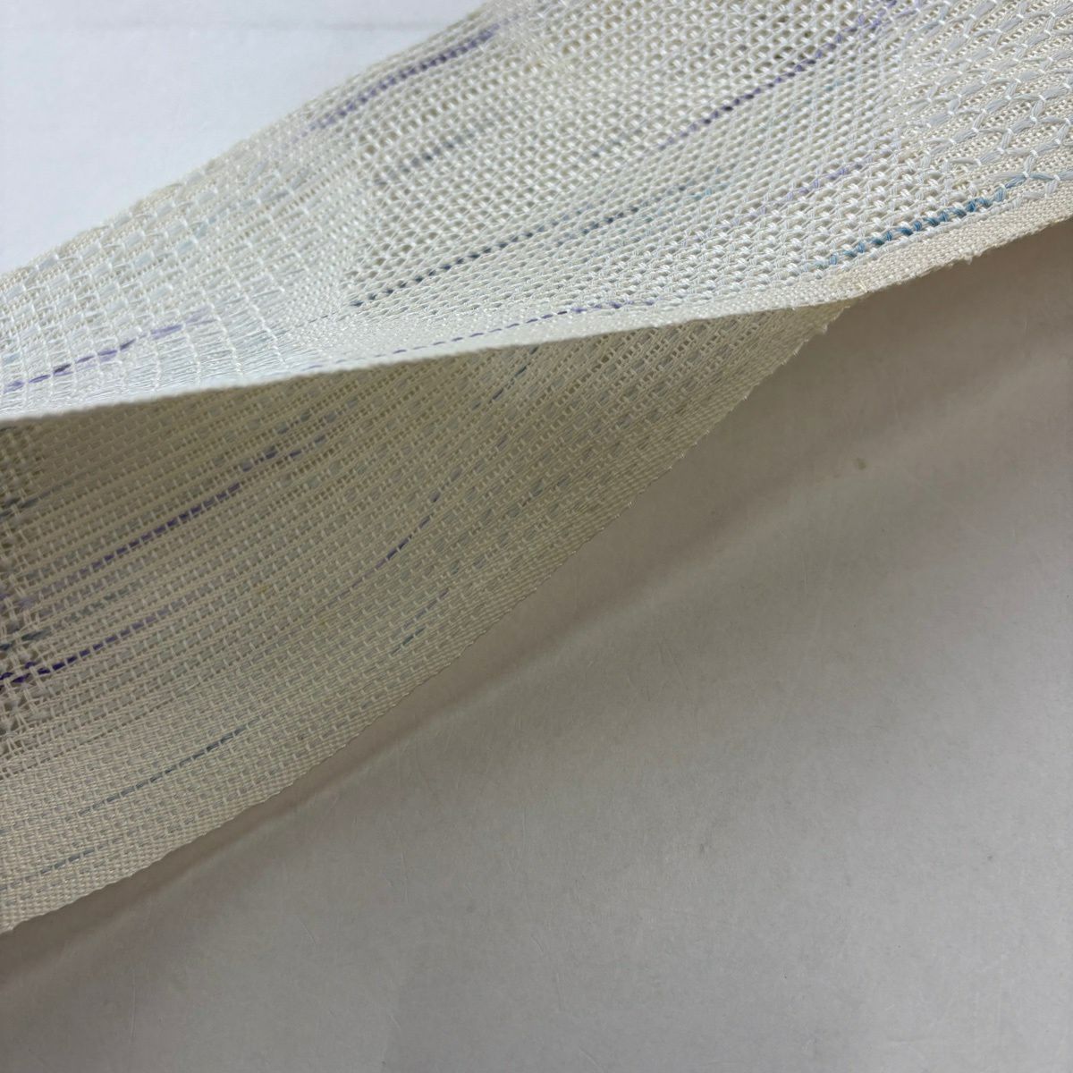 名古屋帶 優品級 八寸名古屋帶 松樹葉仕立 夏帶 關西仕立 縞 幾何學圖案 奶油色 純蠶絲