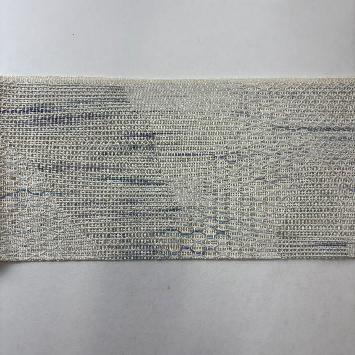 名古屋帶 優品級 八寸名古屋帶 松樹葉仕立 夏帶 關西仕立 縞 幾何學圖案 奶油色 純蠶絲
