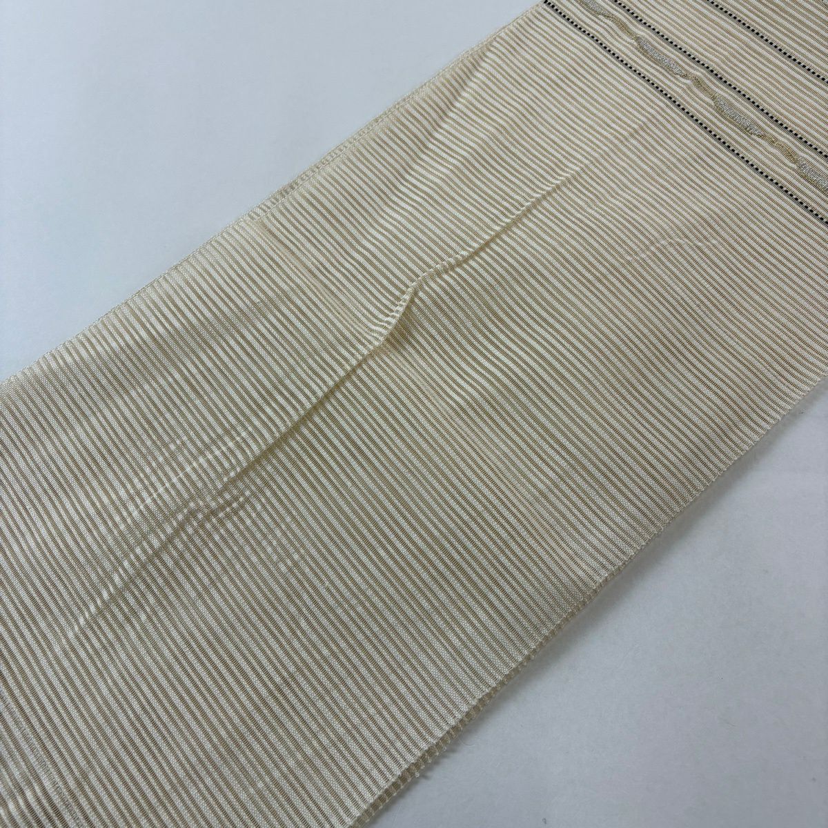 名古屋帶 優品級 八寸名古屋帶 夏帶 絽 縞 幾何圖案 金銀彩 米色 純蠶絲